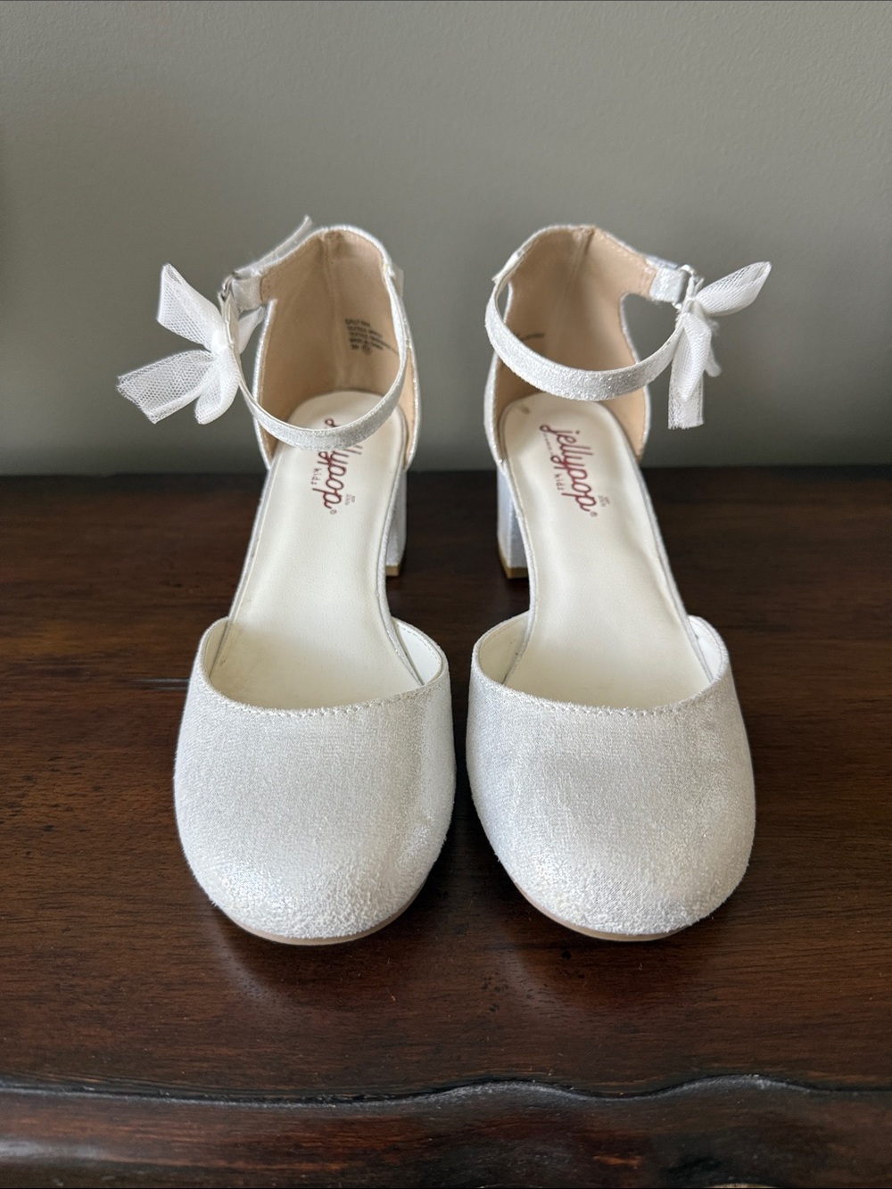 Jellypop Sparkle White Ankle-Strap Block Heels